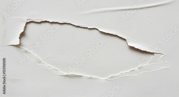 Fototapeta A hole in a white wall with a piece of paper partially visible inside the opening.ai generated