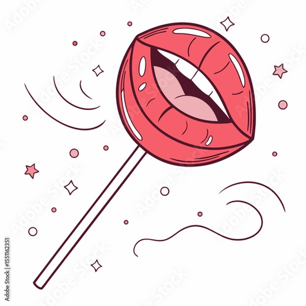 Fototapeta Surreal confection: Mouth-shaped lollipop with playful, whimsical decoration around it