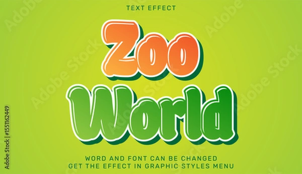 Obraz Colorful Zoo World text effect on vibrant green background for graphic usage