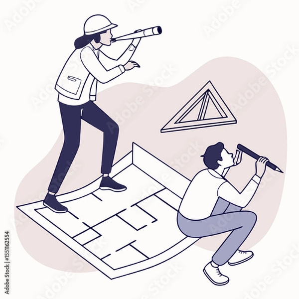 Fototapeta Architectural visionaries sketching future blueprint concepts collaboratively