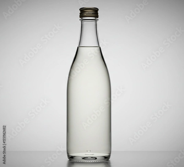 Fototapeta A clear bottle of water sits on a wooden table. ai generated