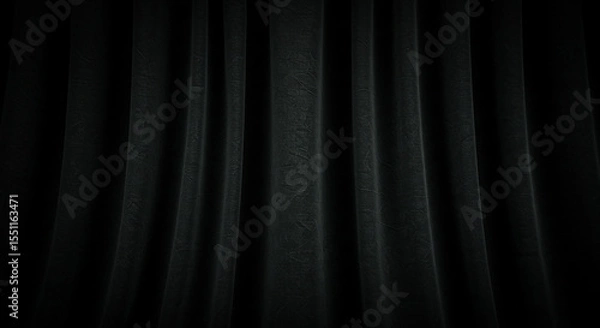 Fototapeta Black curtain drapes against a dark background, creating a dramatic and elegant atmosphere. ai generated