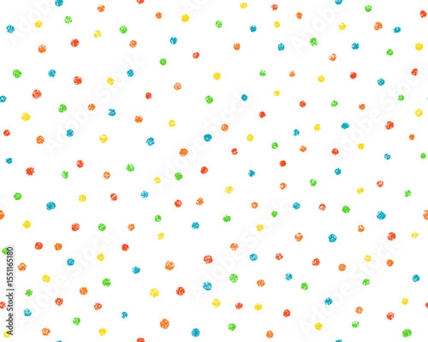 Obraz Crayon polka dot seamless pattern. Cute doodle donut confetti texture. Hand drawn chalk scribble round shape background. Baby kids seamless pattern. Vector illustration isolated on white background.