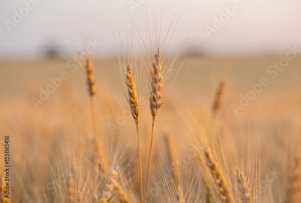 Fototapeta wheat ear, macro photo in the wheat field ready for harvest. Bread is made from wheat grains