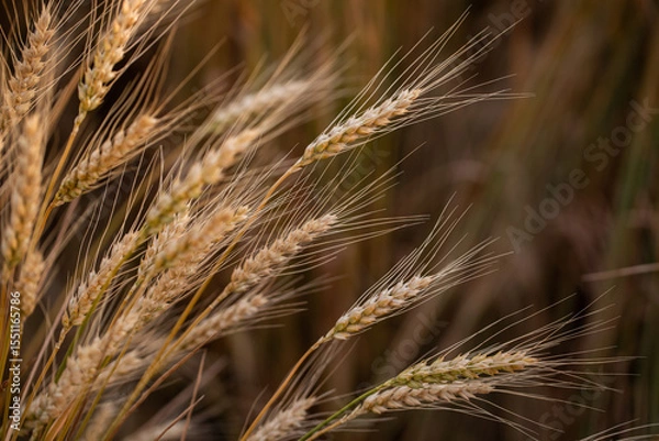 Fototapeta wheat ear, macro photo in the wheat field ready for harvest. Bread is made from wheat grains