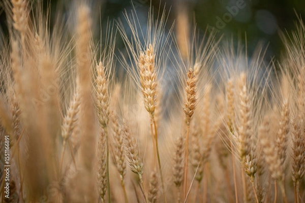 Fototapeta wheat ear, macro photo in the wheat field ready for harvest. Bread is made from wheat grains