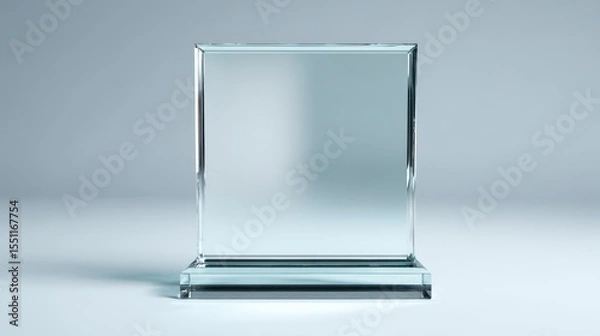 Obraz A 4K photo of blank square glass trophy mockup, 3d rendering. Empty acrylic award design mock up. white realistic crystal prize plate template. Premium first place prise.