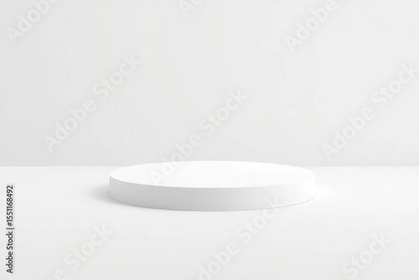 Fototapeta Minimalist white cylinder pedestal on a clean white background for product display and presentation