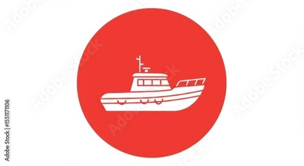 Obraz Boat Icon on Red Circle, Nautical Theme