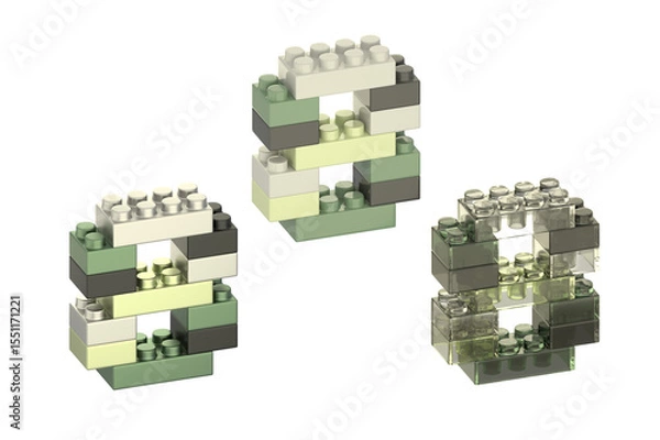 Fototapeta bricks number 8 3D vector icon set. the material is metallic, basic, and glass