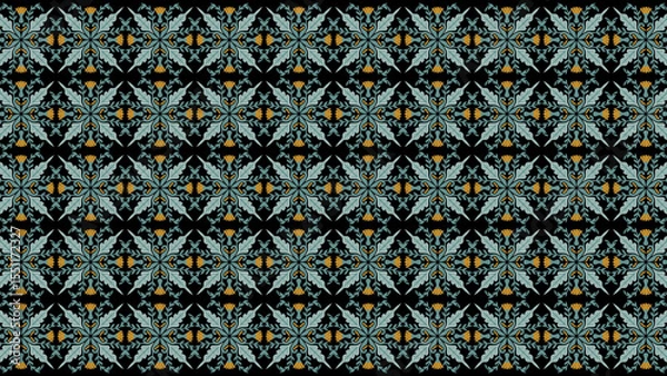 Obraz Repeating pattern of stylized leaves and flowers on a dark background creating a floral design