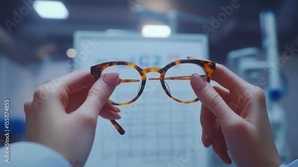 Fototapeta New perspective revealed through stylish tortoise shell glasses in a cool modern light
