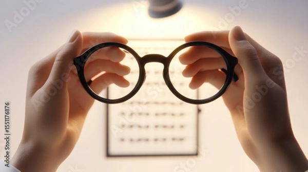 Fototapeta New Vision A clearer world unfolds through these glasses during eye test under warm light