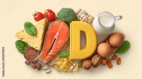 Obraz A 4K photo of foods high in vitamin d showing dietary sources of nutrients promoting health and wellness.