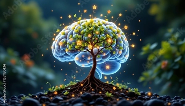 Fototapeta stock photo, a glowing brain with a tree growing from it, symbolizing environmental consciousness and ecological thinking, sharp focus, with absolutely no text, no logos, no letters, no words