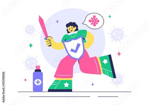Obraz Antibacterial Vector Illustration Featuring Handwashing, Virus Prevention, and Microbe Control for Hygiene and Healthcare in a Flat Background