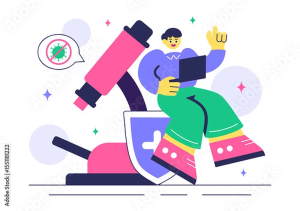 Obraz Antibacterial Vector Illustration Featuring Handwashing, Virus Prevention, and Microbe Control for Hygiene and Healthcare in a Flat Background