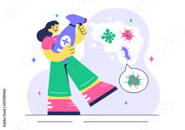 Obraz Antibacterial Vector Illustration Featuring Handwashing, Virus Prevention, and Microbe Control for Hygiene and Healthcare in a Flat Background