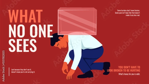 Obraz Invisible Burden – Mental Health Illustration of Emotional Struggles and Hidden Stress Vector Design