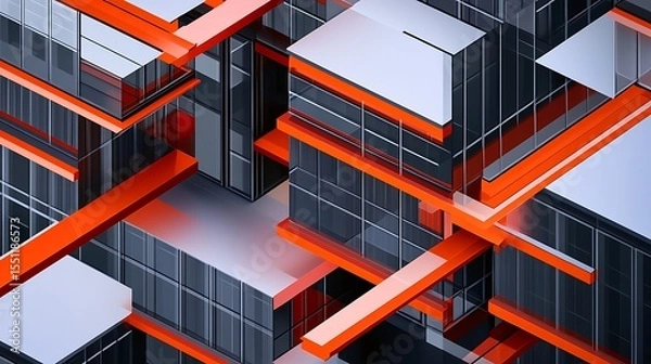 Fototapeta Abstract architecture with orange and gray accents