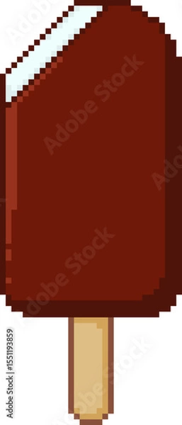 Fototapeta Bitten chocolate ice cream bar in pixel art style on white background. Fun and nostalgic frozen treat. Vector illustration.
