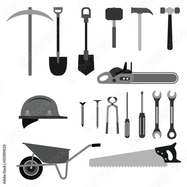 Fototapeta set of icon construction worker tools