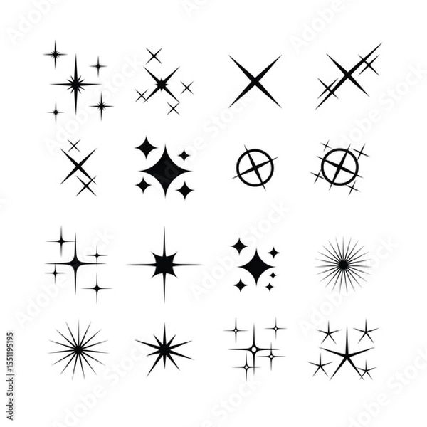 Obraz Set of sparkle icon black and white