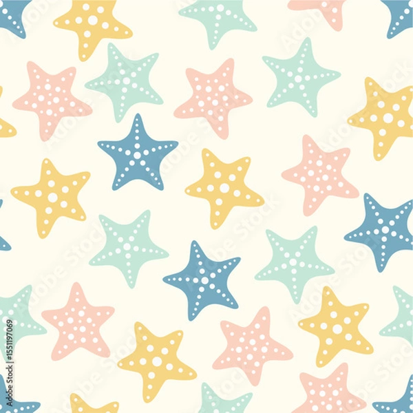 Fototapeta Multicolor smooth ocean star fish repeat vector abstract pattern 
