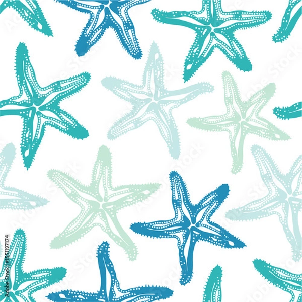 Fototapeta Multicolor smooth ocean star fish repeat vector abstract pattern 