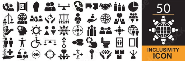 Fototapeta Inclusivity icon .  Vector for diversity, equity, accessibility, global community, multiple different gender ,  inclusion etc. Vector illustration. isolated on white and black background. EPS 10