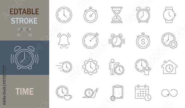 Fototapeta 
Time icon set. Thin line editable stroke icons. Clocks, calendars, time management, productivity calendars, schedule, productivity, business efficiency, time management, dates 