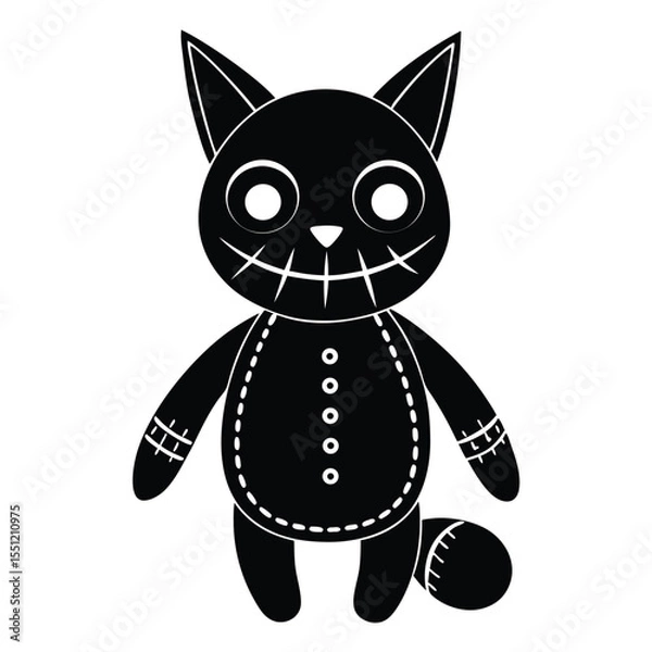Fototapeta Whimsical Voodoo Cat Doll with Button Eyes and Stitched Mouth a Halloween Mascot Design in Flat Vector Illustration