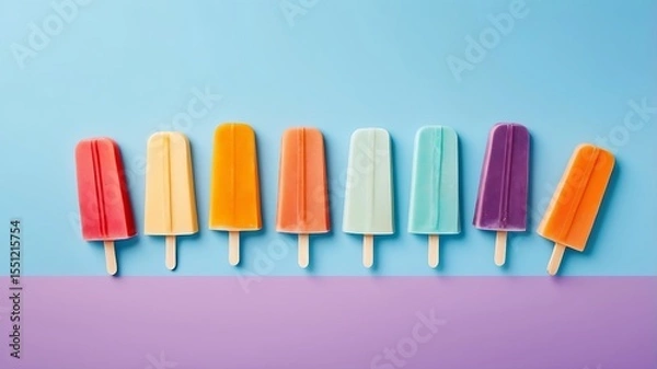 Fototapeta Minimalist Popsicle Arrangement on Blue Table
