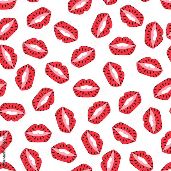 Obraz Summer watermelon abstract seamless pattern  background in cartoon style Set icons for bar, cafe.  menu,  web-banner, social media post Vector cute flat illustration