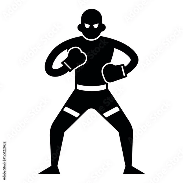 Obraz Black Silhouette of a Boxer in Fighting Stance Wearing Gloves and Shorts