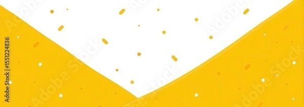 Fototapeta Abstract V-shaped design with yellow textured triangles meeting at a point on a white background, speckled with small yellow particles