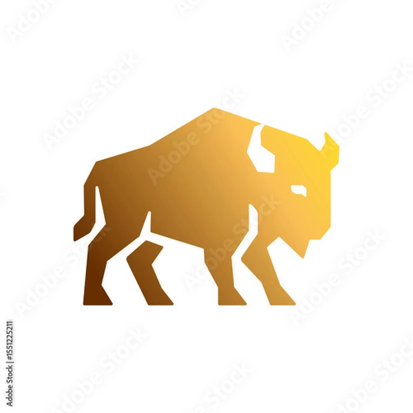 Obraz Stylized Golden Bison Vector Icon in Geometric Design. Primium buffalo logo template design