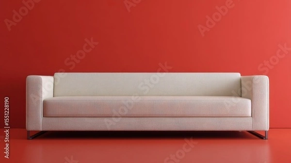 Obraz A 4K photo of minimalist sofa with clean lines and neutral color upholstery background is bold red.