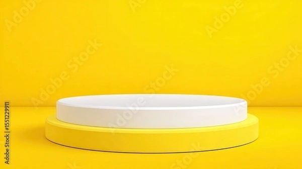 Obraz A 4K photo of white podium shelf or empty pedestal display on vivid yellow summer background with minimal style. Blank stand for showing product. 3D rendering.
