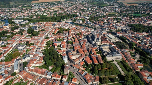 Fototapeta An Aerial panorama view with pan of the old town around the city Verdun in France on a sunny spring noon