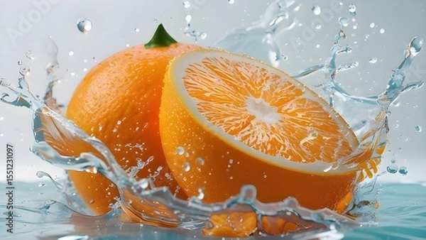 Fototapeta image of orange slices falling in water and splashing water