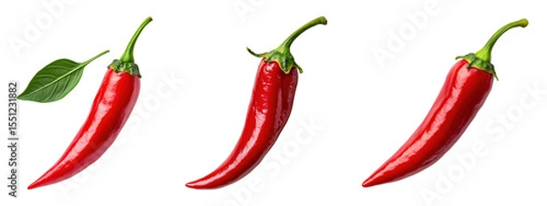 Obraz Fresh red chili peppers with green leaf on black background