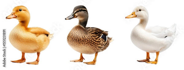 Obraz Trio of Colorful Ducks in a Row
