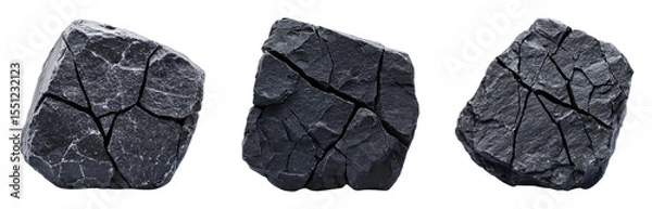 Obraz Collection of textured black rocks with cracked surfaces