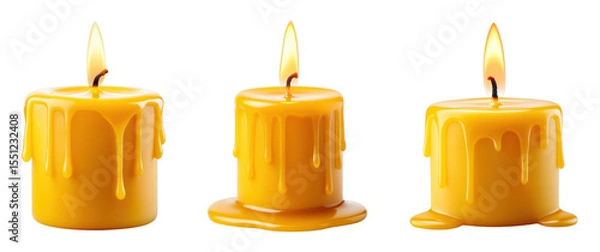 Obraz Trio of Melting Yellow Candles with Flickering Flames