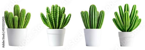 Obraz Varied Cacti in White Pots Displaying Unique Shapes
