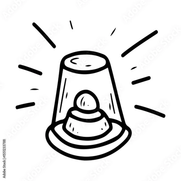 Fototapeta Flashing beacon of police car. Hand drawn doodle vector. Equipment light sound signal of emergency services. Illustration line art element.