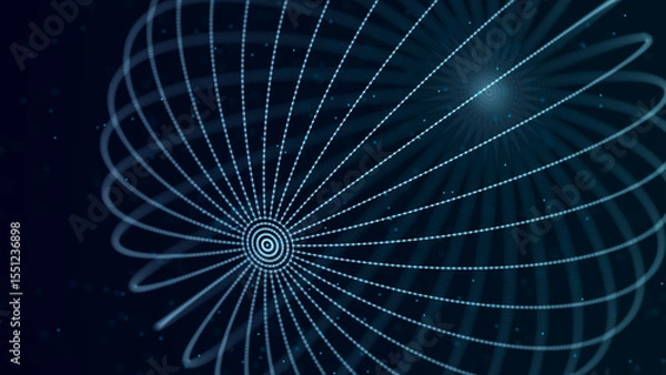 Obraz Abstract 3d sphere. Mesh of sphere with points on dark background. Science and technology. 3d
