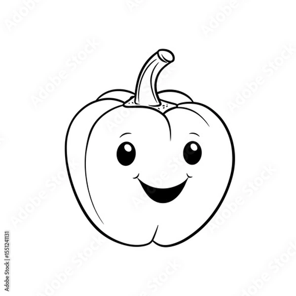 Obraz Happy cartoon bell pepper with a smiling face on a white background in a playful design style copy space