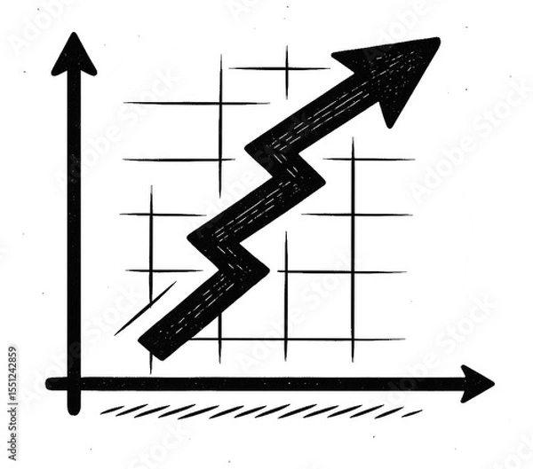 Fototapeta A graph with a black arrow pointing upwards